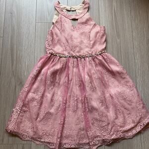 Rare Editions Girls 14 Pink Blush Sleeveless Rhinestone Bow Formal Party
